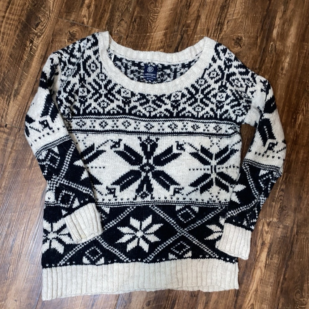 American Eagle XL Womens Snowflake Print Wool Alpaca Knit Pullover Sweater